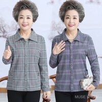 Trang phục Bà Ngoại Áo khoác mỏng kẻ sọc xuân thu quần áo người già Áo sơ mi mùa thu cho người trung niên và cao tuổi nữ áo rộng rãi dài tay ZXCV