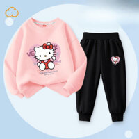 Trang phục bé gái Hello Kitty Áo nỉ trẻ em mới sành điệu với bộ quần Jogger