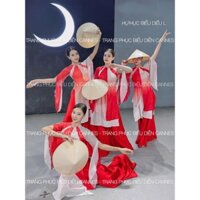 Trang phục biểu diễn đội nhóm múa hát văn nghệ tay xẻ cách tân tà ngắn thiết kế kèm quần váy màu đỏ gradiant