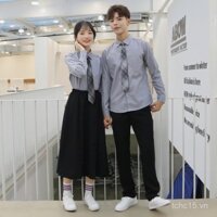Trang phục biểu diễn hợp xướng mùa thu cho học sinh trung học và cao cấp, áo sơ mi xám cho nam và nữ, đồng phục học sinh, bộ đồng phục JK, kiểu dáng vừa vặn, đồng phục lớp, phong cách đại học