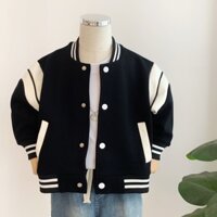 Trang phục bóng chày bé trai lụa sữa tổng hợp Bông Hoa Áo Khoác Áo Khoác Cardigan mùa thu Áo JACKET phong cách Hàn Quốc