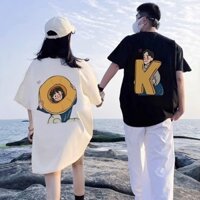 Trang phục cặp đôi mới, áo thun ngắn tay cotton nguyên chất, unisex, đơn giản, kích thước lớn, thoải mái, linh hoạt, phong cách Hàn Quốc, áo hoạt hình sinh viên