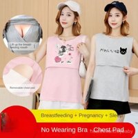Trang Phục Cho Con Bú  Cộc Tay T Áo Thun Quần áo bà bầu thời trang Đồ ngủ bà bầu Mẫu Mỏng Áo cho con bú sau sinh Kèm Đệm