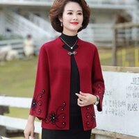 Trang phục cho mẹ cao cấp áo khoác dệt kim rộng rãi khí chất thời thượng cho phụ nữ trung niên và cao tuổi mùa xuân phong cách phương Tây Áo cardigan mùa thu