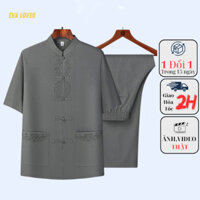 Trang Phục Cổ Tàu Thời Đường, Bộ Đồ Trung Niên Nam Cho Người Già Chất Thô Đũi Cho Bố Họa Tiết Thêu