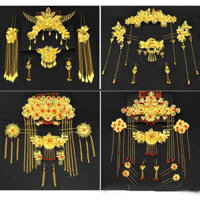 Trang phục cổ trang phong cách Trung Quốc cô dâu trang trí mũ đội đầu Trâm cài tóc tua rua trang phục đám cưới trang phục biểu diễn Cung Đình vương miện Phượng Hoàng