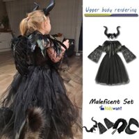 Trang phục cosplay maleficent cho bé gái, váy tutu, lady of evil, vallain, evil queen, malefient outfit, halloween, 2023