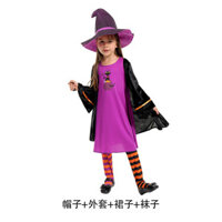 Trang phục cosplay trẻ em/cô gái, mũ mèo đen NPC, áo choàng phù thủy, váy, tất, tất cosplay Halloween