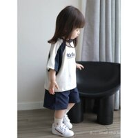 Trang phục học sinh nữ mùa hè mới, áo thun ngắn tay màu sắc, quần thể thao trẻ em, bộ hai mảnh thời trang