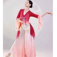 Trang phục khiêu vũ cổ điển Phong cách mới Gạc Gradient Màu sắc khiêu vũ Trang phục thực hành khiêu vũ Trung Quốc Trang phục biểu diễn phong cách ngắn Kích thước lớn