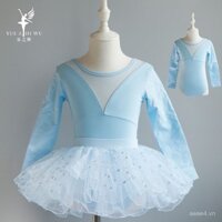 Trang phục khiêu vũ trẻ em mùa thu, trang phục luyện tập cho bé gái, áo dài tay, bộ đồ kiểm tra múa ballet Trung Quốc, váy phồng