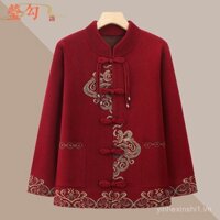 Trang phục mùa thu cho mẹ Áo khoác mẫu mới 2024 Áo len cardigan Bà Ngoại mùa đông Bộ đồ cho phụ nữ trung niên và cao tuổi