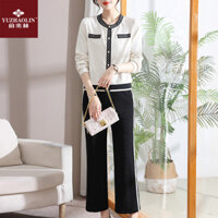 Trang phục mùa thu cho mẹ Bộ đồ thể thao phong cách Chanel áo thường ngày Áo Khoác Cardigan trung niên và cao tuổi mẫu mỏng cho phụ nữ trẻ 40 tuổi wssamber