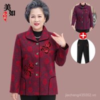 Trang phục mùa thu cho phụ nữ trung niên và người cao tuổi, bộ thêu cho mẹ, 60-70-80 tuổi, áo khoác mùa xuân và thu cho bà, áo cho bà già