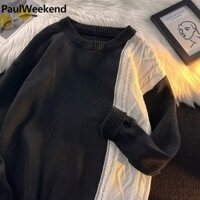 Trang phục nam GF | Áo len cổ tròn tương phản màu sắc Bột chiên xoắn dệt kim rộng rãi