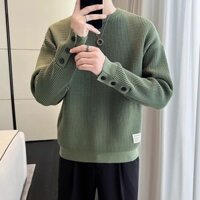 Trang phục nam phong cách trưởng thành nhẹ nhàng áo len màu xanh lá cây phong cách Walkage Áo Dệt Kim Mặc trong thiết kế thích hợp cổ tròn mẫu thu đông cho nam trào lưu