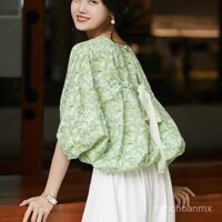 Trang Phục Nữ Châu Âu  Màu Hoa Tiên Đẹp   Tay Áo Cánh Dơi  Thắt Nơ  Áo Nhỏ Sành Điệu  2024Mẫu Mới