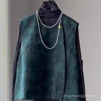 Trang phục nữ cổ điển phong cách Trung Quốc mới Áo khoác dạ cổ tròn cổ tròn áo khoác vest năm mới áo đỏ Ancora