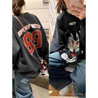 Trang phục nữ cỡ lớn áo dài tay Đại Học chữ t Hàn Anh Đại Học chữ t cặp đôi Áo Thun Dài Tay Cổ Tròn rộng rãi cotton áo mặc trong phong cách Instagram in hoa vui nhộn sáng tạo mẫu mới đầu thu