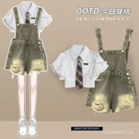 Trang phục nữ cỡ lớn, áo denim ngắn tay mới, áo mùa hè 2025, bộ đồ liền thân thanh lịch, bộ hai mảnh
