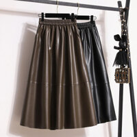 Trang phục nữ Dì mẫu mới Jiashucheng Chân váy da PU Thu Đông Chân váy xòe rộng tôn dáng gầy chữ A Cạp Chun Nữ