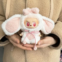Trang phục quần áo mini cho búp bê Labubu Idol thế hệ 1 và 2, bộ đồ tổng thể thỏ trắng hồng tai lớn, quà tặng