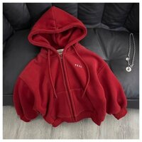 Trang phục thu đông mẫu mới lót nhung in chữ cho bé trai và bé gái Áo Khoác Cardigan liền mũ áo khoác nỉ màu đỏ