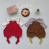 Trang phục trẻ em thời trang mùa xuân và mùa thu, bộ đồ hai mảnh cho trẻ sơ sinh và trẻ nhỏ, áo có nơ chấm bi và quần romper