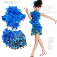 Trang Phục Trẻ Em Trẻ Em Trang Phục Khiêu Vũ Latin Bé Gái Lấp Lánh Lông Vũ Biểu Diễn Latin Trang Phục Dorayaki Treo Mảnh Váy Khiêu Vũ20250114