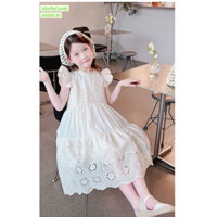 Trang phục Trung thu, Noel, Tết, đi học cho bé gái. Đầm trắng thêu đục lỗ siêu xinh cho bé 10-40kg
