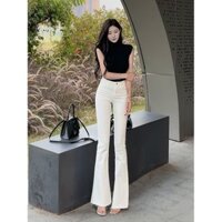 Trắng Raw Edge Nút Đơn Cao Cấp Co Giãn Skinny Jeans Nữ Thu Đông 2024 Mỏng Hơn Nhìn Ôm Vừa Vặn Micro-Flared Trous