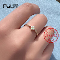 Trang Sức Bạc 925 14K Mạ Vàng Cz Zircon Cỏ Ba Lá Hoa Trắng Opal Nhẫn Nữ