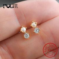 Trang Sức Bạc 925 14K Mạ Vàng Cz Zircon Mini Bánh Mì Dễ Thương Hạt Hình Bông Tai