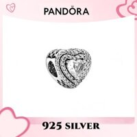 Trang sức bạc Sterling S925 chính hãng Pandora 100% Mặt Dây chuyền vòng tay mặt dây chuyền hình trái tim lấp lánh