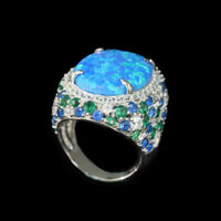 Trang Sức Cao Cấp Bạc 925 Nhẫn Mạ Vàng Nhân Tạo Kim Cương Giả Opal Xanh Dương-Xanh Nhẫn Tường Trơn Giả Tưởng Bầu Trời Đầy Sao Retro Nhẫn Dự Tiệc Quà Tặng Đầm Phụ Kiện Cưới