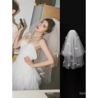 Trang sức đội đầu cô dâu Hàn Quốc, trang sức cài tóc ngọc trai nơ nhỏ cổ tích, trang sức chụp ảnh dễ thương tạo kiểu váy cưới chính