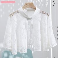 [Trang Sức Lãng Mạn] Áo Choàng Phối Váy Ren Cài Nút Bạc Nhỏ Phù Hợp Với Sườn Xám Cổ Tích Ngoài Trời Cho Nữ