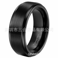 Trang sức nam bằng tungsten, nhẫn thép tungsten đen chải rộng 8mm, trang sức tungsten