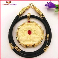 Trang sức nam, dây chuyền cao su mặt rồng tròn, vòng cổ mại vàng 18k đẳng cấp, sang trọng