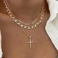 Trang sức thời trang Mix Match Cross Chain Vòng cổ Mặt dây chuyền kim cương đầy đủ độc đáo Vòng cổ nhiều lớp #A项链250226#