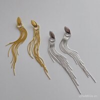 Trang sức thời trang phóng đại bán chạy bông tai kim loại tua rua dài 925 Bông Tai Cá Tính Kim bạc Còn hàng