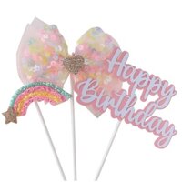 Trang trí bánh gió bowknot cầu vồng sequins chúc mừng sinh nhật happybirthday p