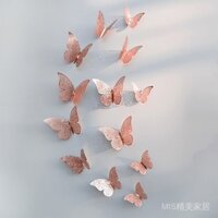 Trang trí bướm 3D kết cấu kim loại rỗng bướm thực tế cho phòng khách phòng ngủ nam châm tủ lạnh nhãn dán tường 3D
