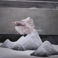 Trang trí cảnh quan bể cá nhỏ, cảnh quan vi mô, cá betta Thái, đá nửa trăng sáng tạo, trang trí văn phòng bằng gốm sứ núi tuyết