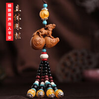 Trang trí gương chiếu hậu ô tô, gỗ đào, tượng Tỳ hưu, gourd, chạm khắc 3D, mặt dây chuyền túi, trang trí nội thất, Phật Di Lặc B7YT