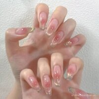 Trang trí móng tay, móng tay giả có thể đeo, pha lê, mắt cười, má hồng, phong cách Pháp mới, miếng dán trong suốt, sáng bóng, móng tay giả thủ công cao cấp