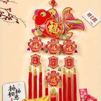 trang trí tết 2025 trang trí tết 2025 Trang trí năm mới trang trí nhà mới Mặt dây chuyền nút thắt Trung Quốc Fu từ gió chuông treo cá lối vào cửa vật tư trang trí