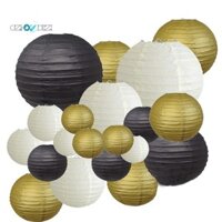 Trang Trí Tiệc Đèn Lồng Giấy 20 Chiếc Vàng Trắng Đen Tròn Nhật Bản / Trung Quốc Đèn Lồng Lồng Giấy Lau Cho Đám Cưới Trang Trí Ngoài Trời