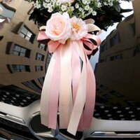 Trang trí xe bên màu hồng champagne, hoa cửa, hoa gương chiếu hậu, hoa xe trước, bộ trang trí hoa cho xe cưới