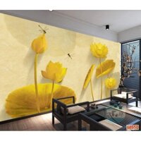 tranh 3D dán tường in Vải Lụa tranh hoa sen vàng